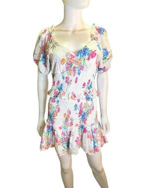 Love Shack Fancy Womens Jarrah Puff Sleeve Mini Dress Floral Summer Size L NWOT